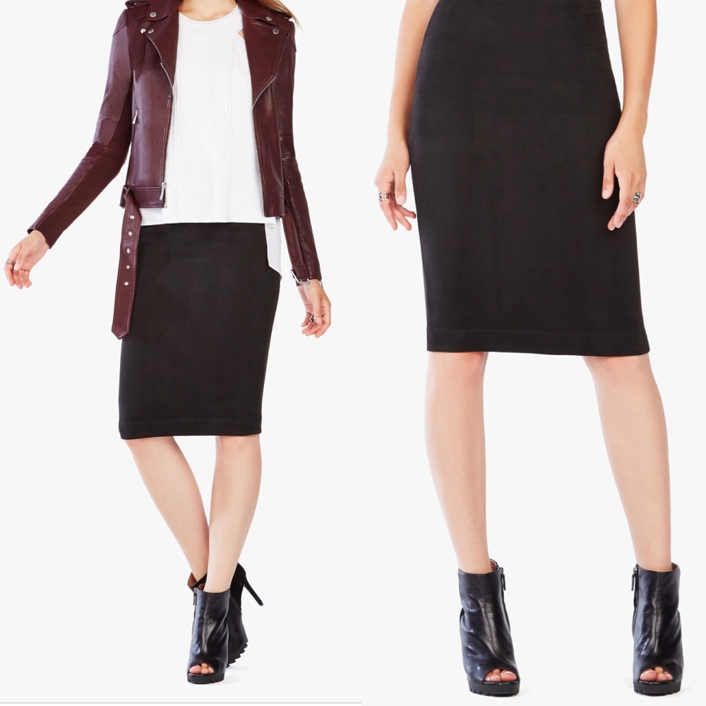 BCBGMAXAZRIA | Black Lyric Faux Suede Pencil Skirt